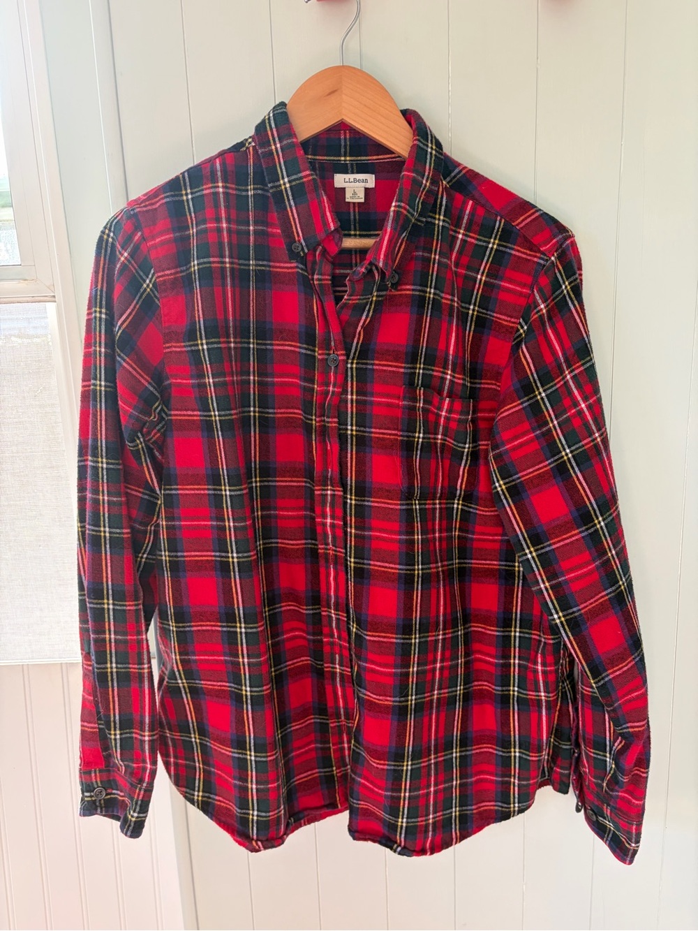 L.L. Bean Red Plaid Flannel Button-Down Shirt